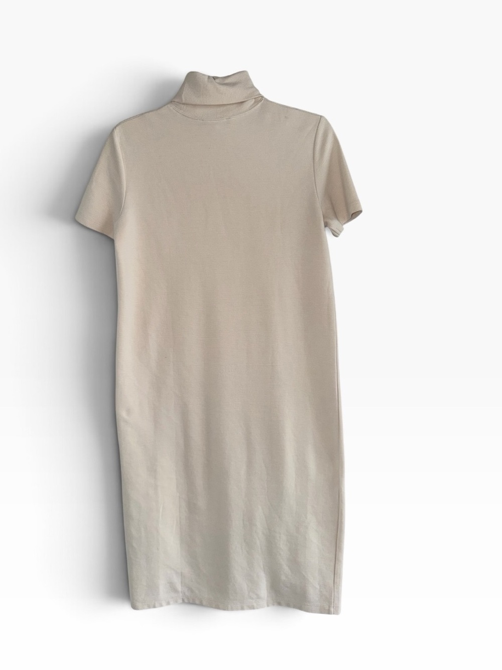 Zara Ecru Ribbed Short Sleeve Turtleneck Midi Shift Dress size Small - Picture 4 of 8